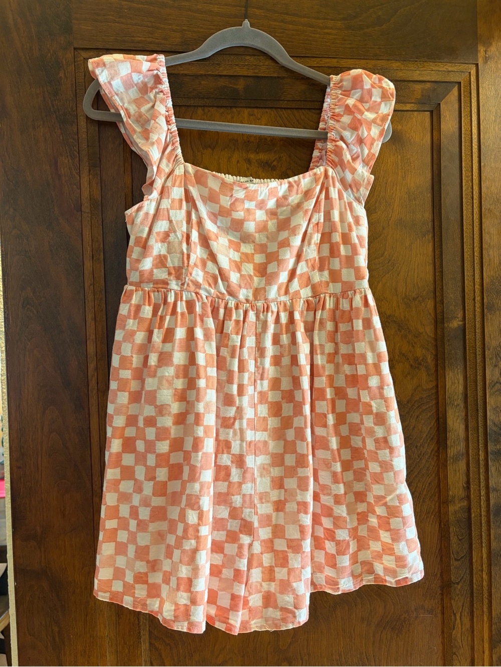 American Eagle Outfitters Coral and White Checkerboard Romper
